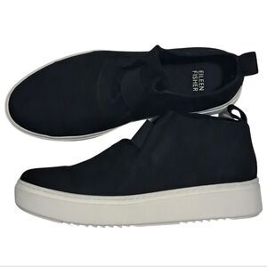 Eileen Fisher Greta Slip-On Platform Nubuck Sneakers Booties Size 8.5 Black